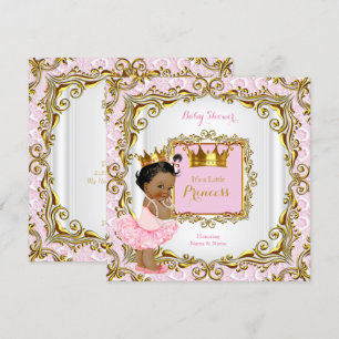 Ethnic Princess Baby Shower Pink Lace White Gold Invitation