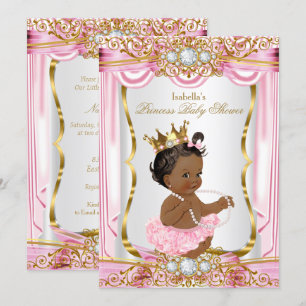 Ethnic Princess Baby Shower Pink Silk Gold Invitation