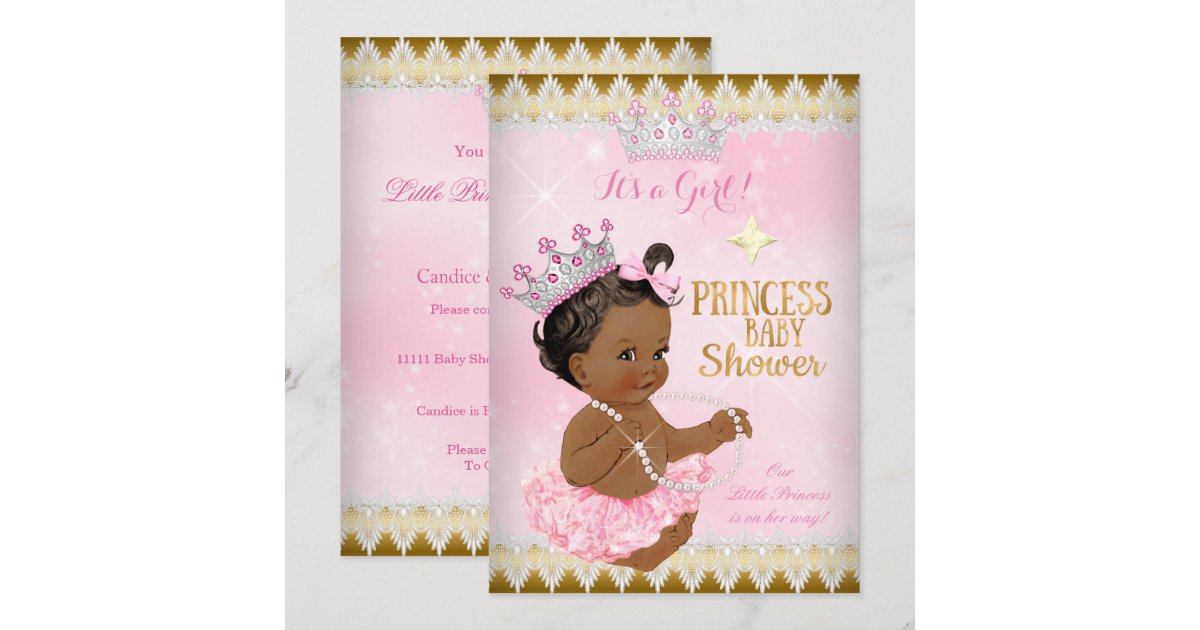Ethnic Princess Baby Shower Pink Tutu Gold Invitation | Zazzle