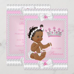 Ethnic Princess Baby Shower Pink White Pearls Bows Invitation