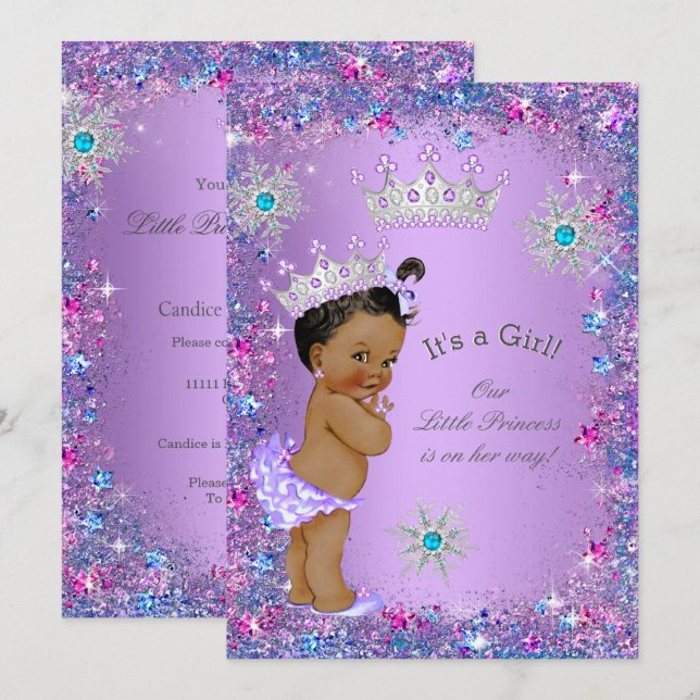 Ethnic Princess Baby Shower Purple Teal Blue Pink Invitation (Front/Back)