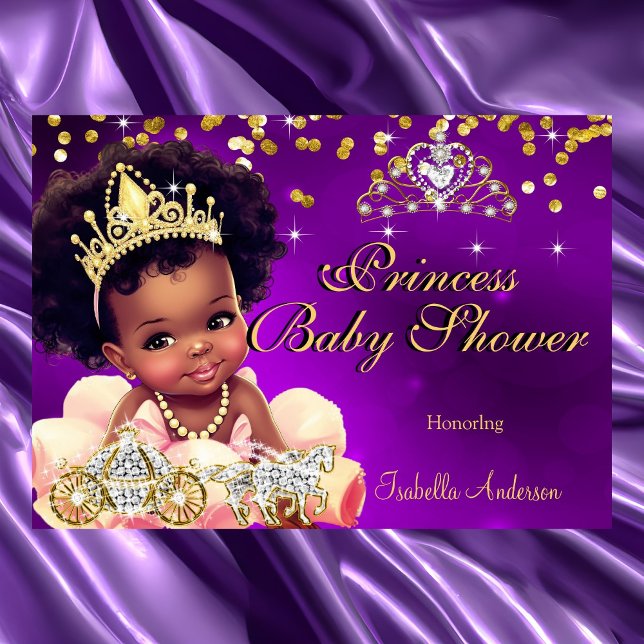 Ethnic Princess Baby Shower Purple Tiara Carriage Invitation (Creator Uploaded)