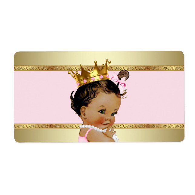 Ethnic Princess Baby Shower Water Bottle Label (Front)