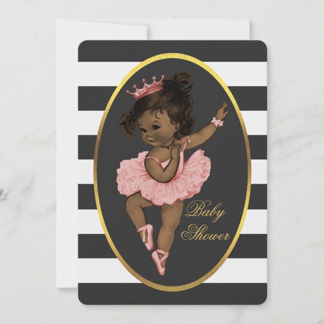 Ethnic Princess Ballerina Baby Black White Stripes Invitation (Front)