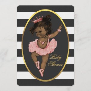 Ethnic Princess Ballerina Baby Black White Stripes Invitation