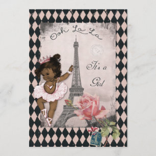 Ethnic Princess Ballerina Eiffel Tower Baby Shower Invitation