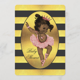 Ethnic Princess Ballerina Gold Stripes Baby Shower Invitation