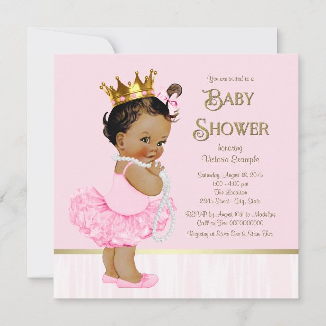 Ethnic Princess Ballerina Pink Gold Baby Shower Invitation (Front)
