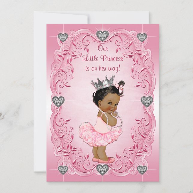 Ethnic Princess Ballerina Silver Heart Baby Shower Invitation (Front)