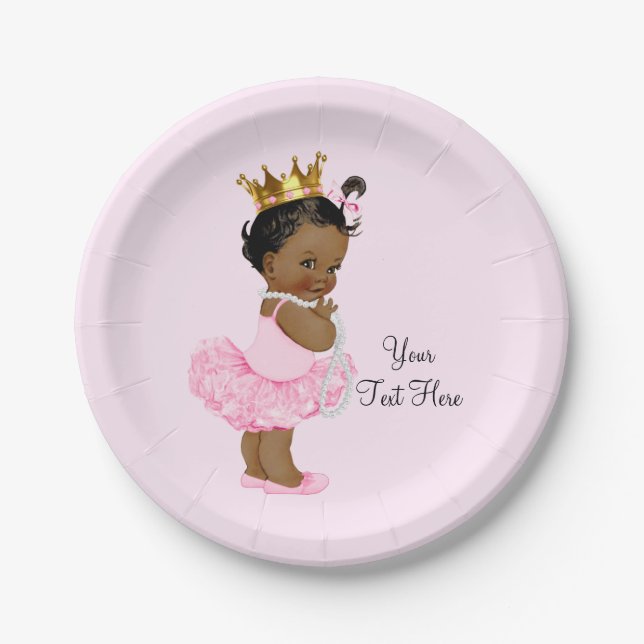 Ethnic Princess Ballerina Tutu Pearls Baby Shower Paper Plate (Front)