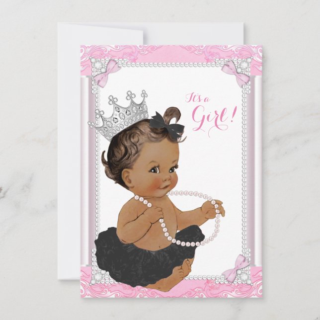 Ethnic Princess Black Tutu Lace Pearl Baby Shower Invitation (Front)