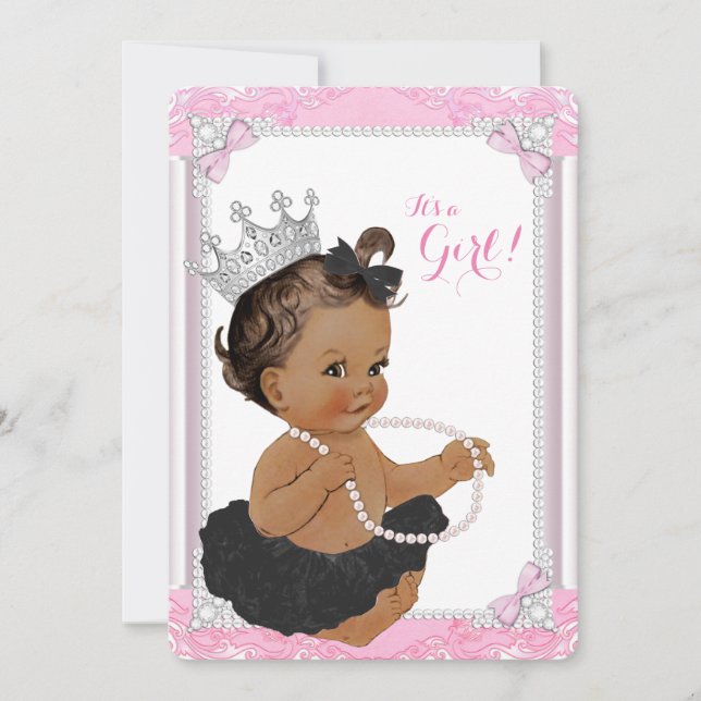 Ethnic Princess Black Tutu Lace Pearl Baby Shower Invitation (Front)