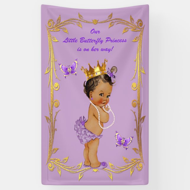Ethnic Princess Butterflies Lavender Baby Shower Banner (Vertical)
