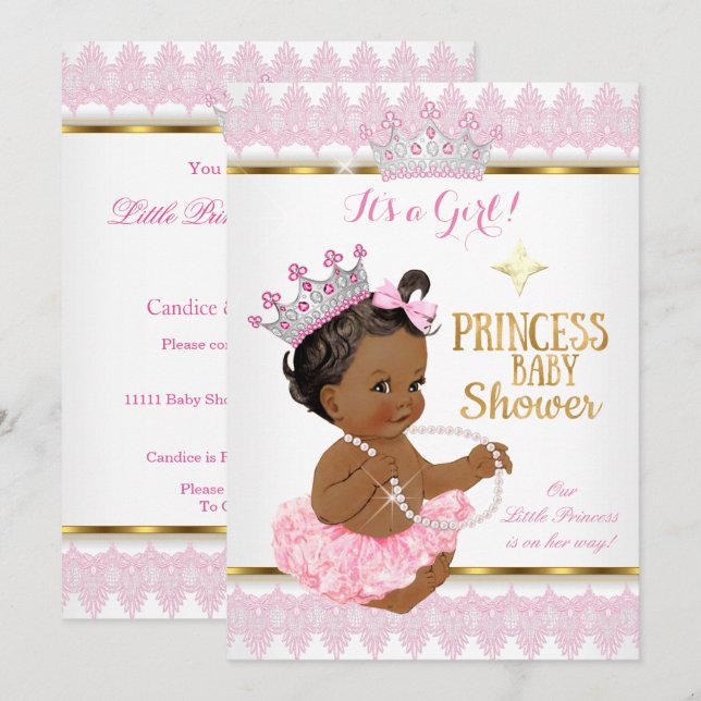 Ethnic Princess Girl Baby Shower Pink Gold Tutu Invitation (Front/Back)
