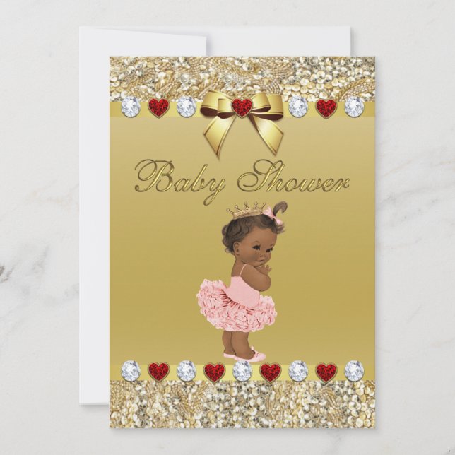 Ethnic Princess Gold Faux Sequins and Bow Invitation (Front)