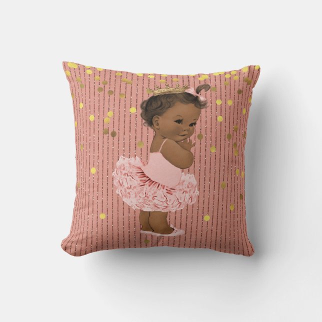 Ethnic Princess in Tutu Faux Gold Confetti Glitter Cushion (Front)