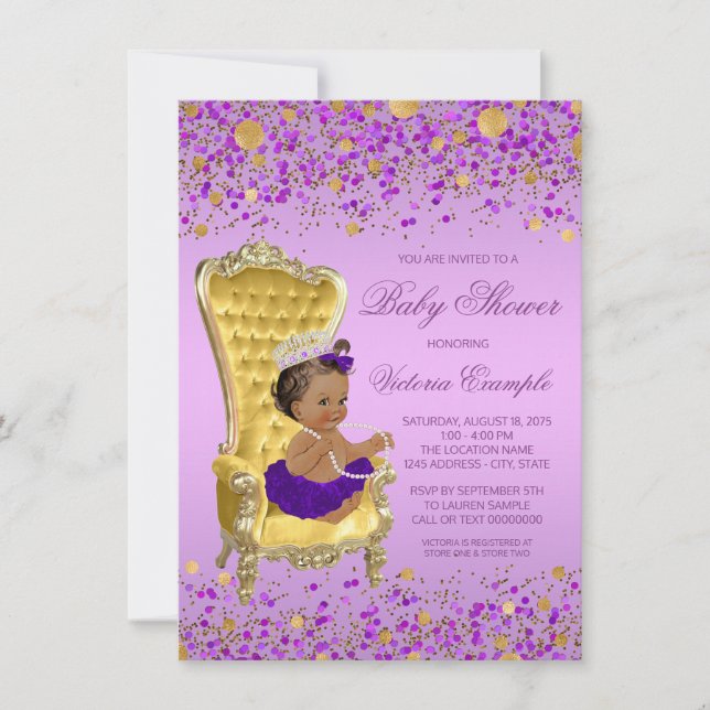 Ethnic Princess Lavender Gold Baby Shower Invitation (Front)