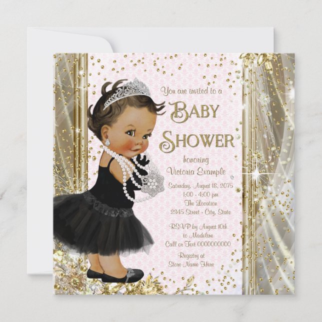 Ethnic Princess Little Lady Pink Gold Baby Shower Invitation (Front)