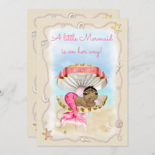 Ethnic Princess Mermaid Clam Shell Baby Shower Invitation
