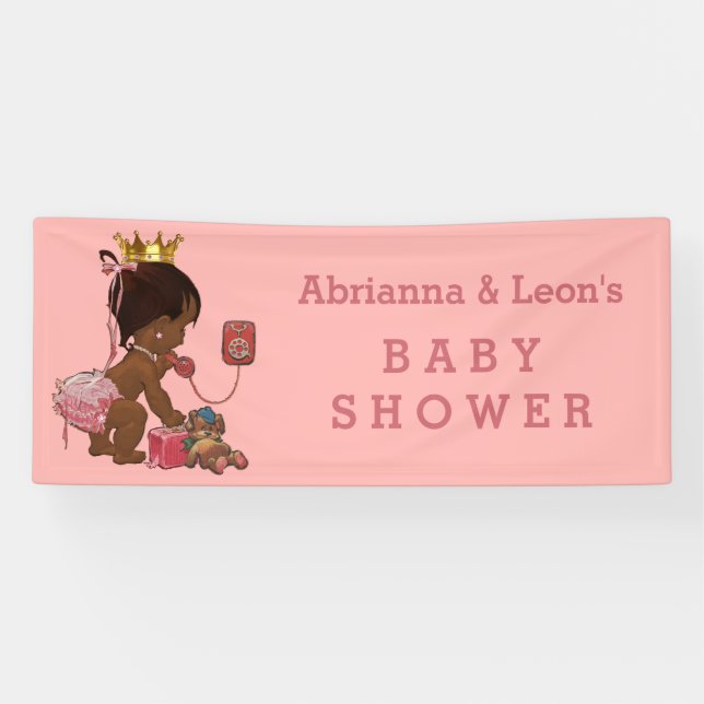 Ethnic Princess on Phone Personalised Baby Shower Banner (Horizontal)