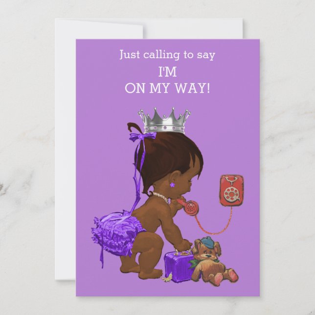 Ethnic Princess on Phone Purple Baby Shower Invitation (Front)