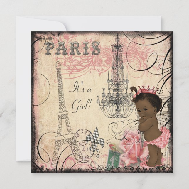Ethnic Princess Paris Eiffel Tower Baby Shower Invitation (Front)