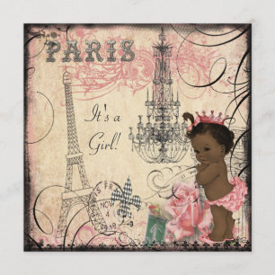 Ethnic Princess Paris Eiffel Tower Baby Shower Invitation