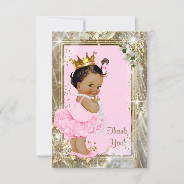 Ethnic Princess Pearls Flat Baby Shower Thank You (Front)
