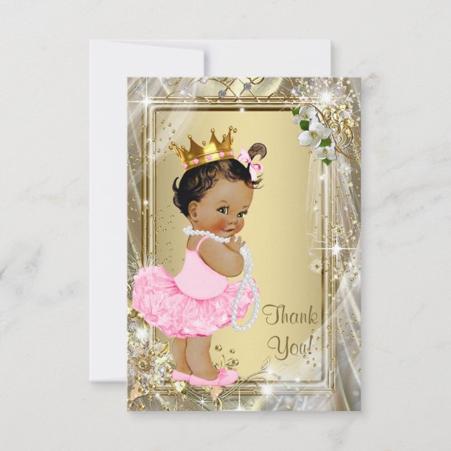 Ethnic Princess Pearls Flat Baby Shower Thank You (Front)