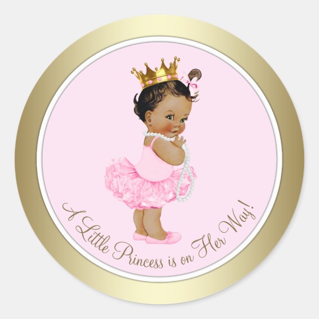 Ethnic Princess Pink Gold Baby Shower Classic Round Sticker (Front)