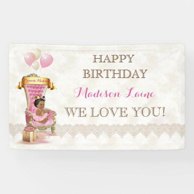 Ethnic Princess Royal Throne Girl Pink Gold Banner (Horizontal)