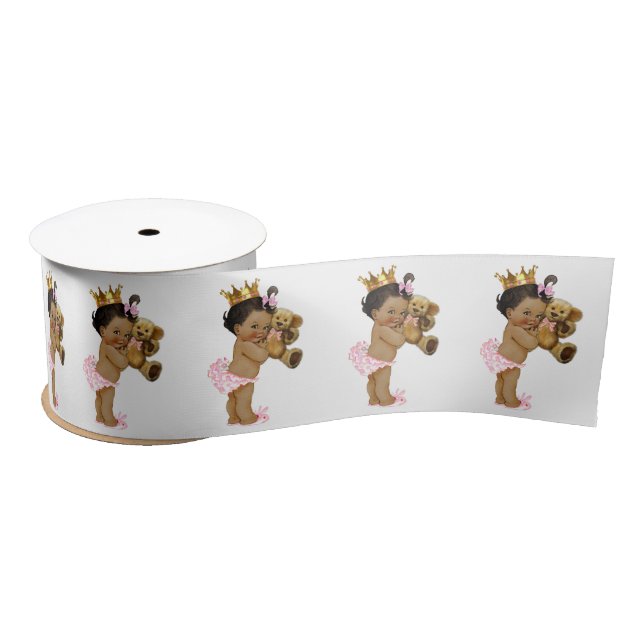 Ethnic Princess Teddy Bear Girl Baby Shower Satin Ribbon (Spool)