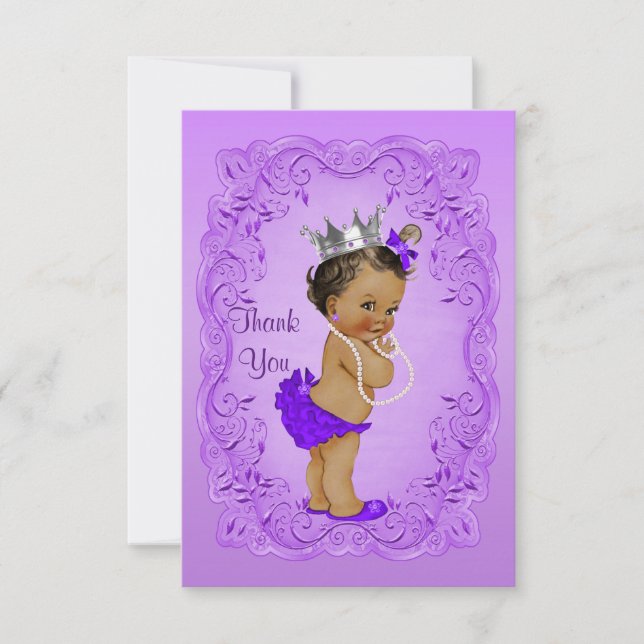 Ethnic Princess Thank You Baby Shower Purple Frame Card (Front)