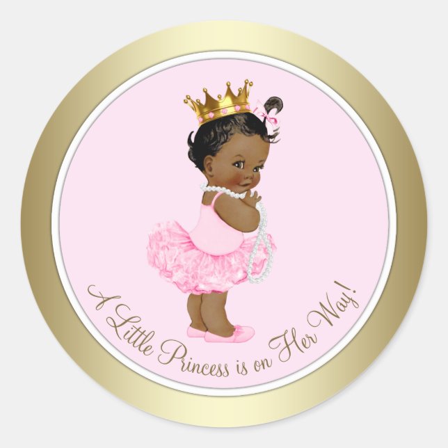Ethnic Princess Tutu Pearls Pink Gold Baby Shower Classic Round Sticker (Front)