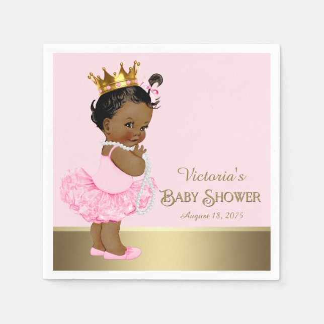 Ethnic Princess Tutu Pearls Pink Gold Baby Shower Napkin (Front)