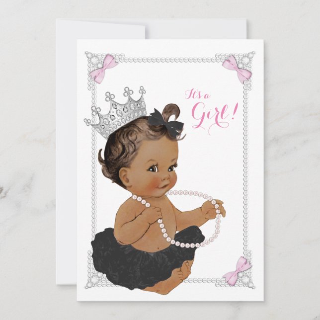 Ethnic Princess Tutu Pink Pearl Girl Baby Shower Invitation (Front)
