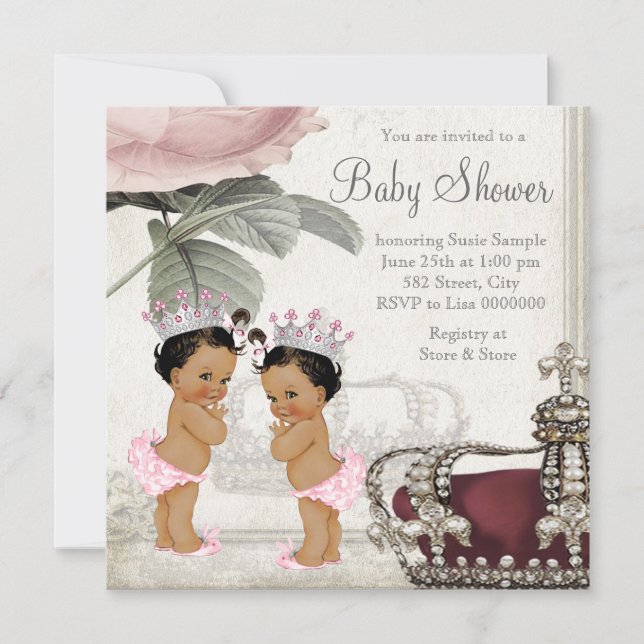 Ethnic Princess Twin Girl Baby Shower Invitation (Front)