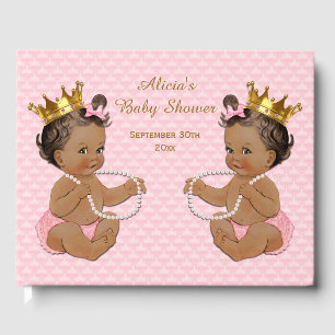 Ethnic Princess Twins Pink Baby Shower Guest Book