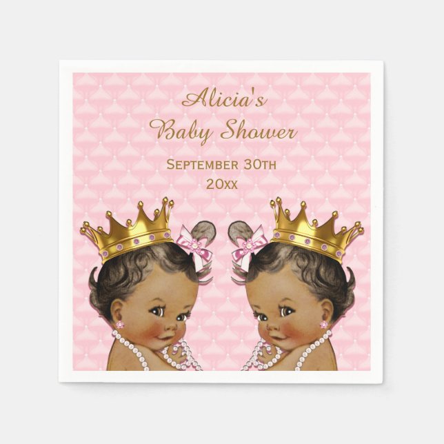 Ethnic Princess Twins Quilted Baby Shower Napkin (Front)