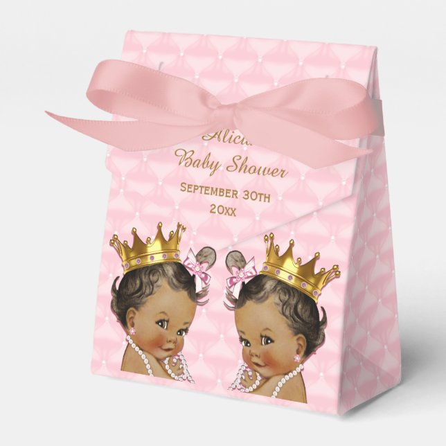 Ethnic Princess Twins Quilted Pink Baby Shower Favour Box (Front Side)