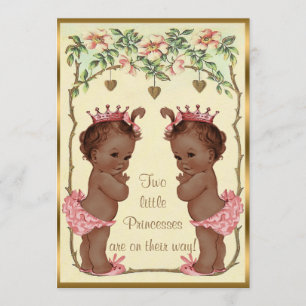 Ethnic Princess Twins Roses & Hearts Baby Shower Invitation