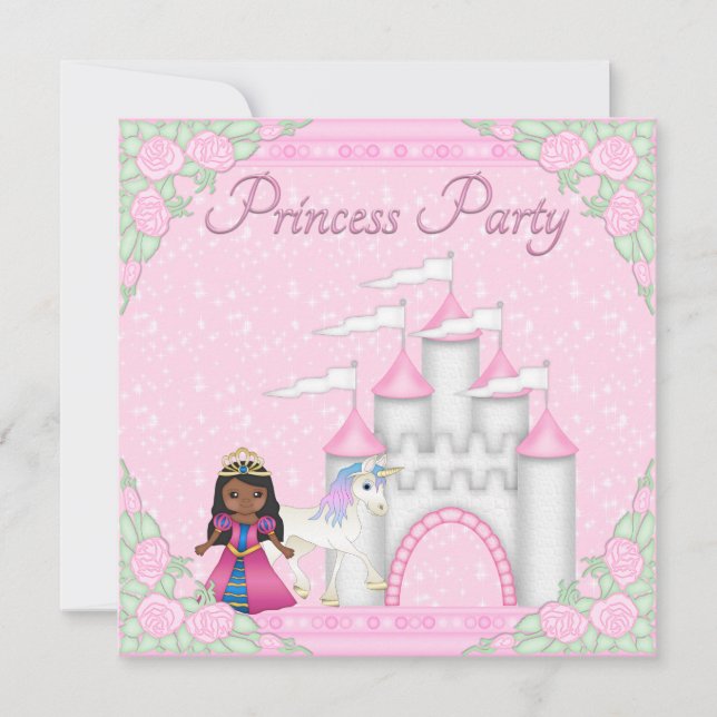 Ethnic Princess, Unicorn & Castle Princess Party Invitation (Front)