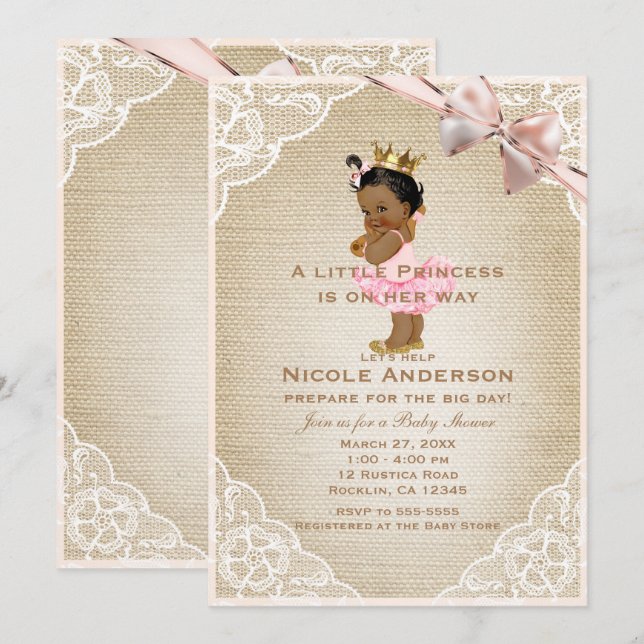 Ethnic Princess Vintage Baby Girl Rustic Shower Invitation (Front/Back)