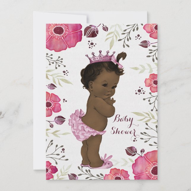 Ethnic Princess Watercolor Poppies Baby Shower Invitation (Front)