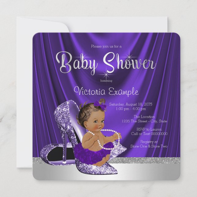 Ethnic Purple Ballerina High Heel Shoe Baby Shower Invitation (Front)