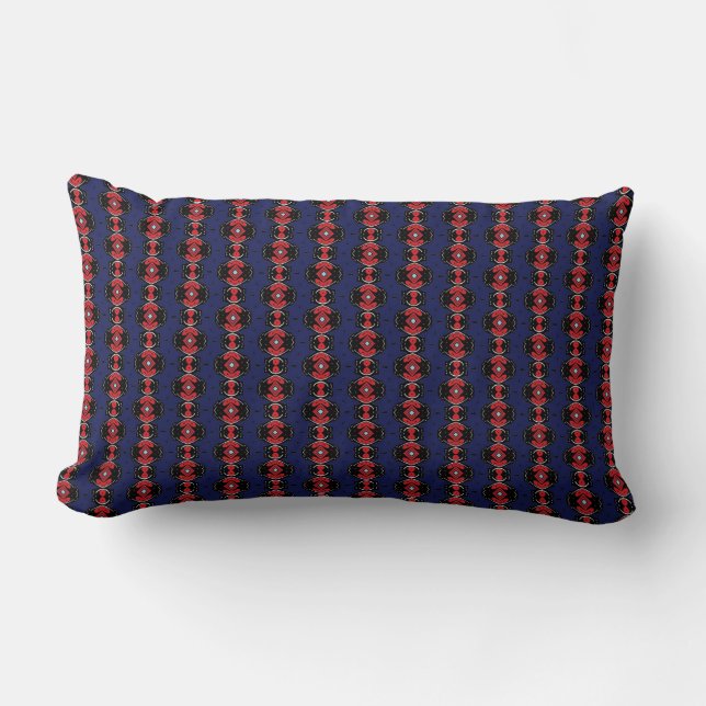 Ethnic red and blue patterned lumbar cushion (Front)