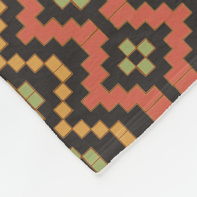 Ethnic Red Black Green Tribal Egyptian Fleece Blanket (Corner)