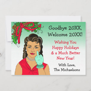 Ethnic Retro Lady Flipping the Bird Christmas Card