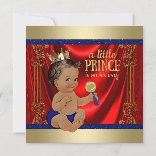 Ethnic Royal Blue Gold Prince Baby Shower Invitation (Front)
