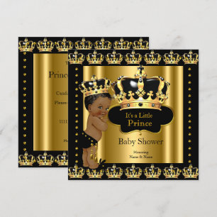 Ethnic Royal Prince Baby Shower Black Gold Crown Invitation